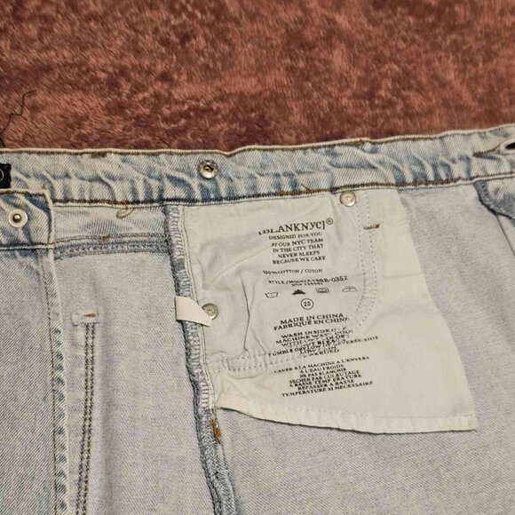 BlankNYC Asymmetrical Distressed Raw Frayed Hem Denim Mini Jean Skirt - Picture 9 of 14